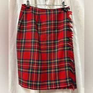 VTG Casual Corner Red Plaid Worsted Wool Fringe Skirt 6